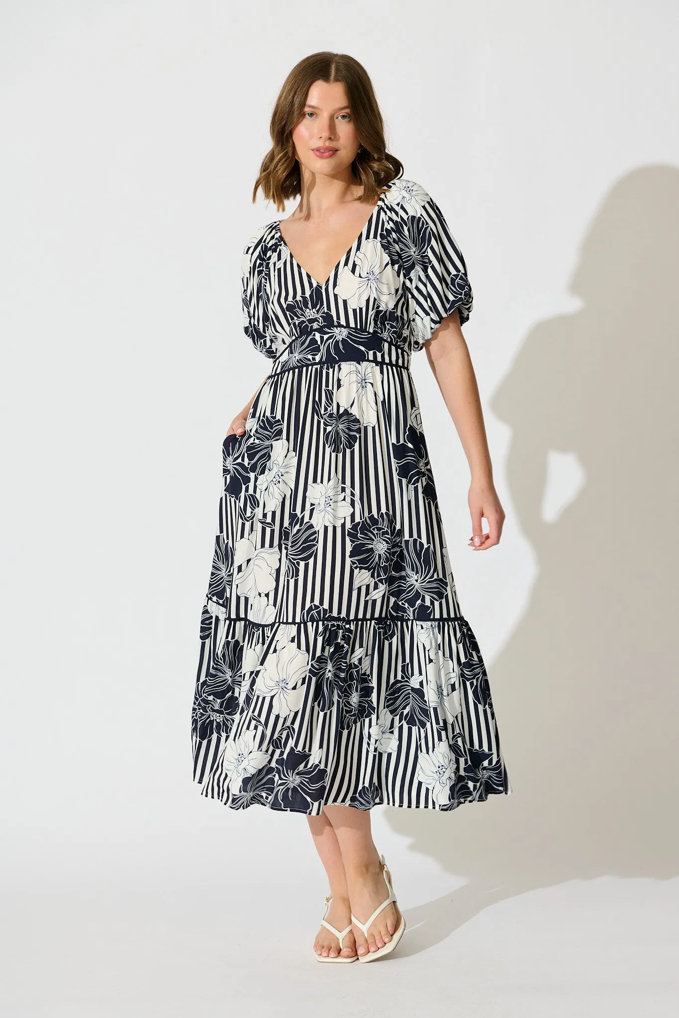 Sailaway Midi Dress in Navy Stripe Floral sold by St Frock product image thumbnail 3