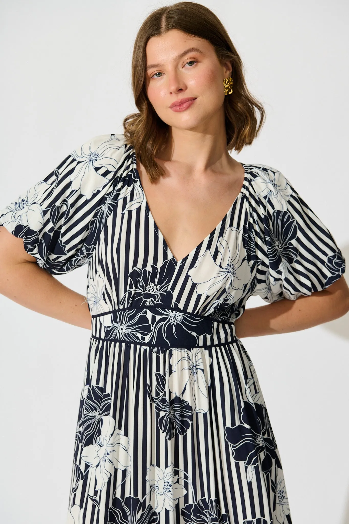 Sailaway Midi Dress in Navy Stripe Floral sold by St Frock product image thumbnail 4