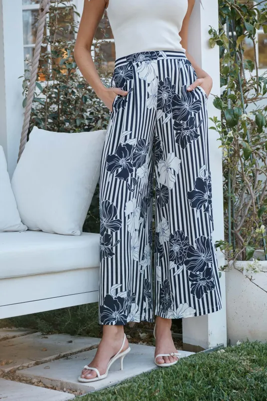Sailbloom Pant in Navy Stripe Floral sold by St Frock