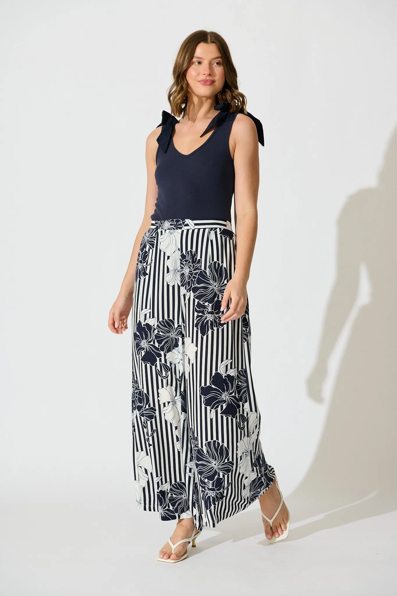 Sailbloom Pant in Navy Stripe Floral sold by St Frock product image thumbnail 4