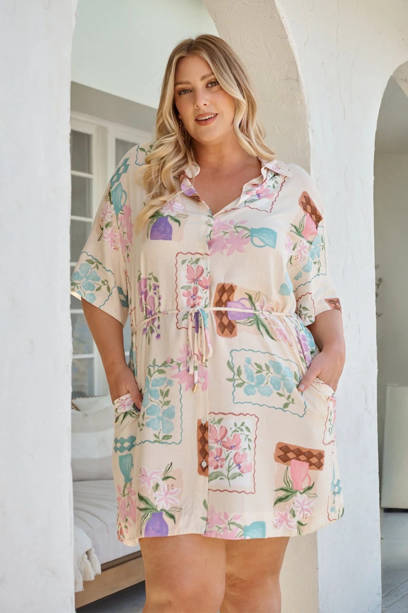 Arabella Garden Shirt Dress in Multi Conversational Print sold by St Frock product image thumbnail 2