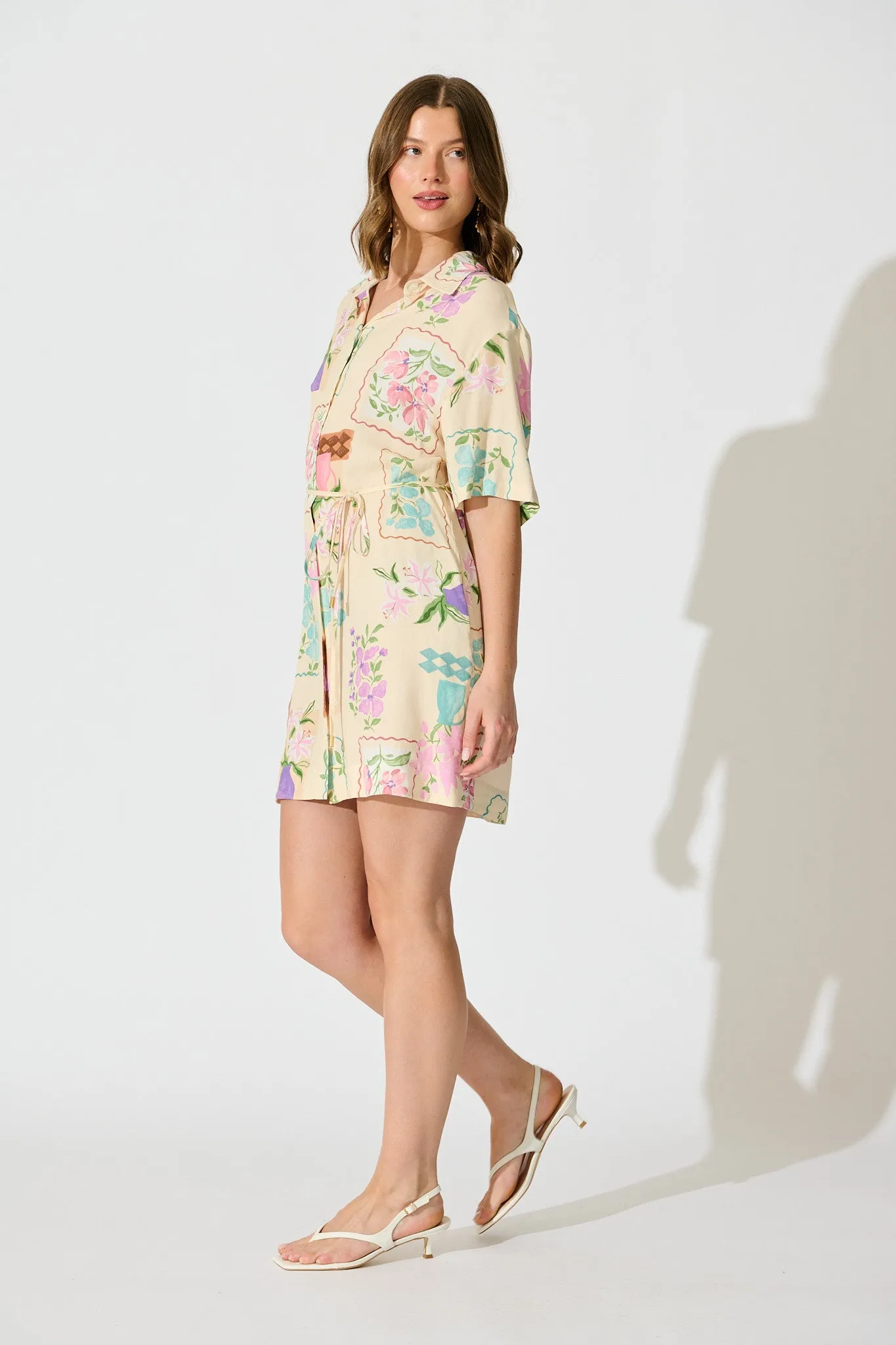 Arabella Garden Shirt Dress in Multi Conversational Print sold by St Frock product image thumbnail 5