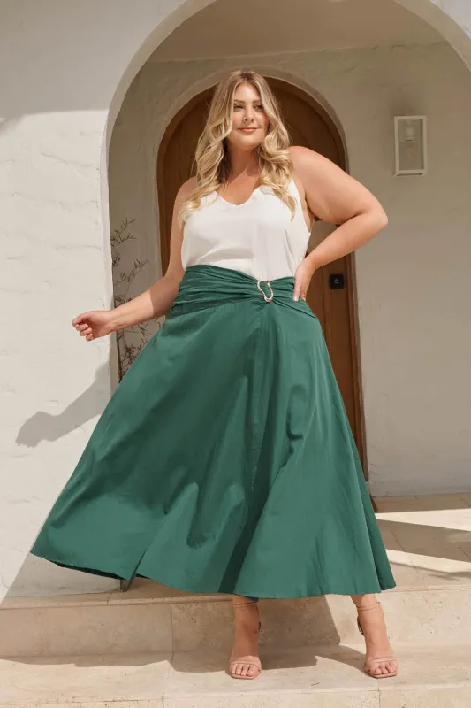 Dusk to Dawn Maxi Skirt in Emerald Cotton sold by St Frock