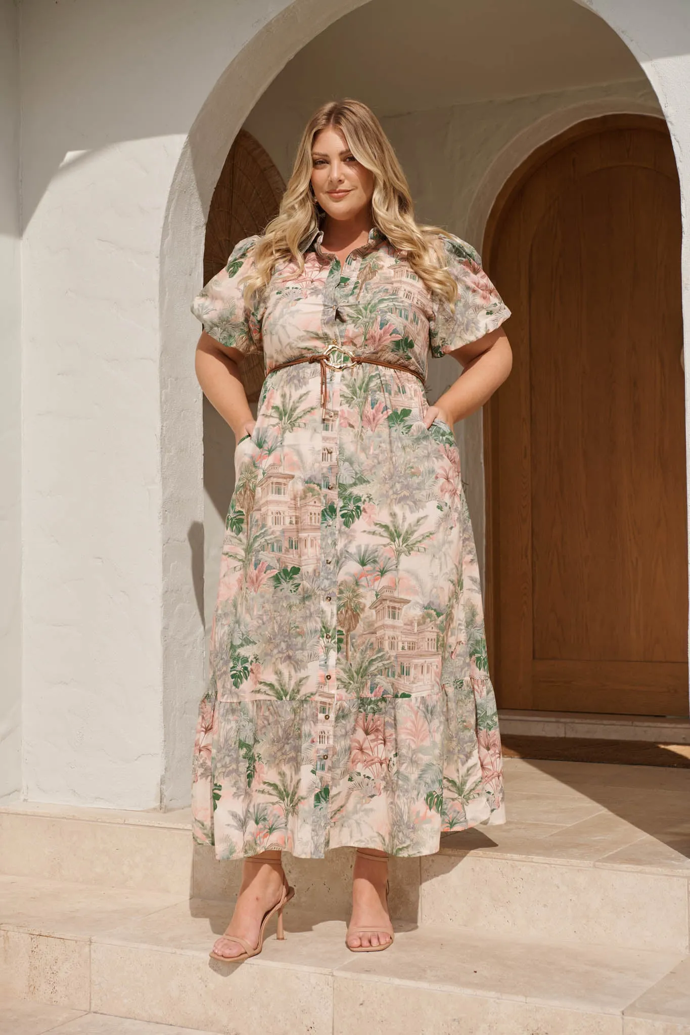 Palm Serenade Maxi Dress in Multi Palm Tree Print sold by St Frock product image thumbnail 4