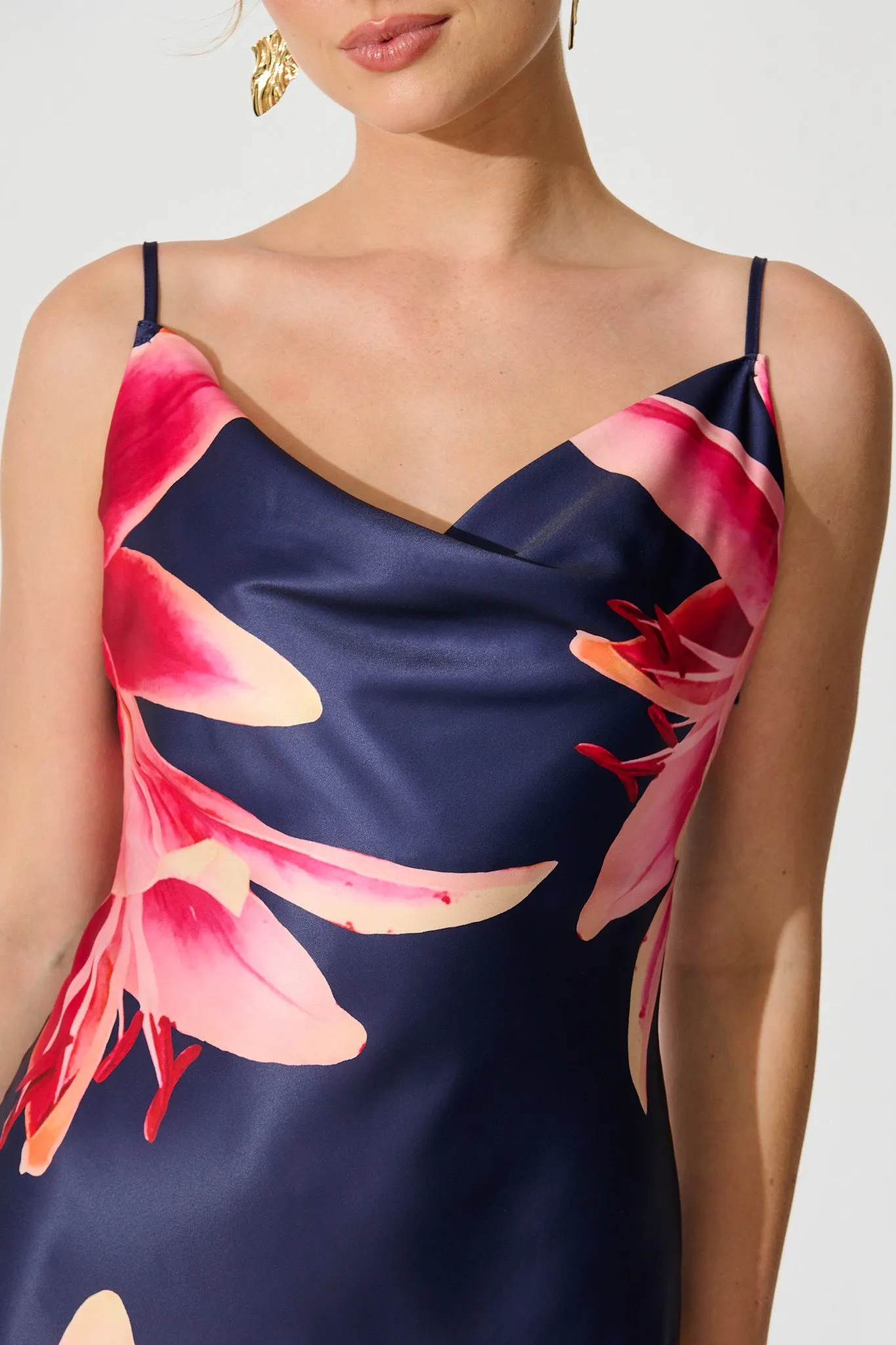 Moonlit Flora Maxi Dress in Navy Floral Satin sold by St Frock product image thumbnail 5