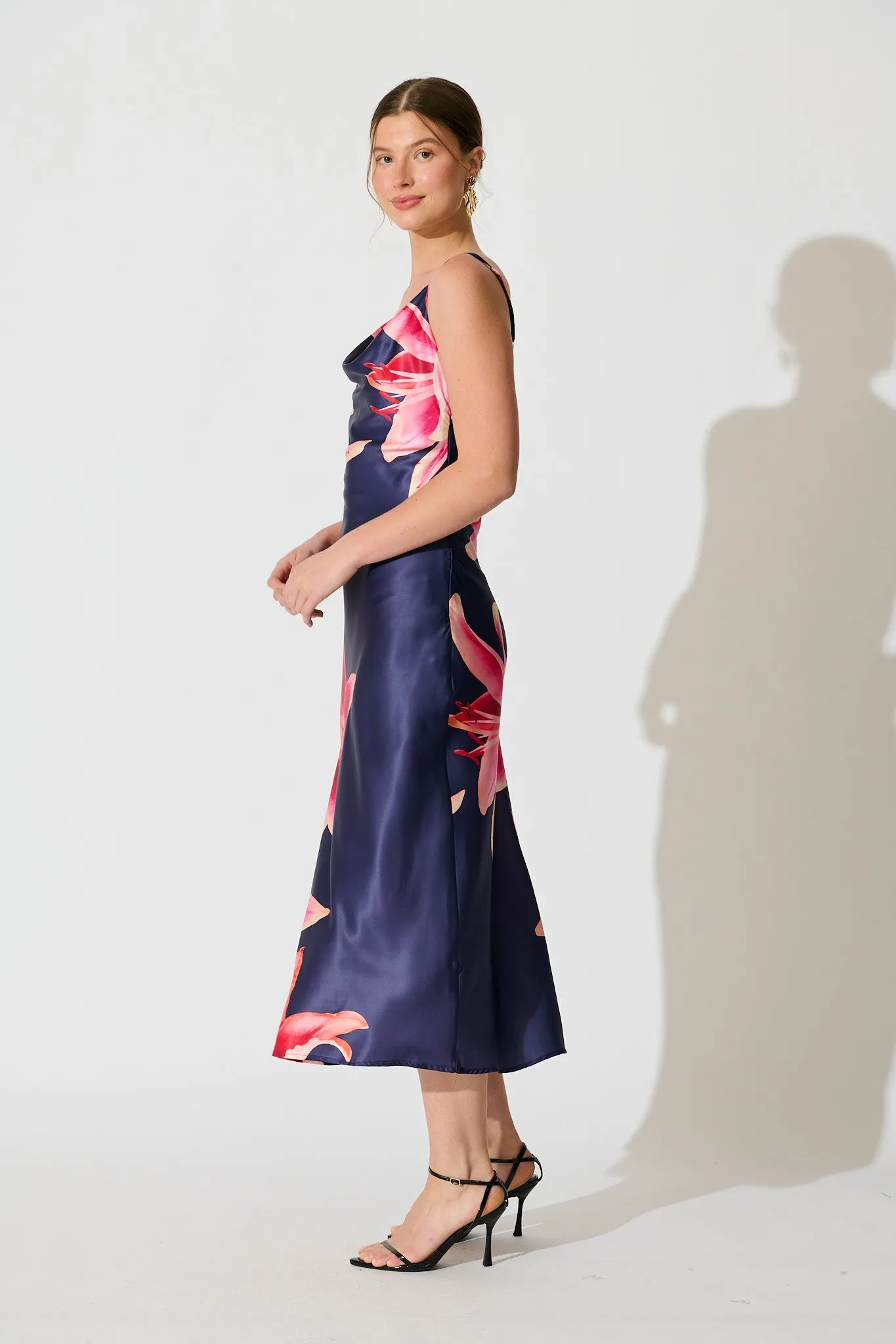 Moonlit Flora Maxi Dress in Navy Floral Satin sold by St Frock product image thumbnail 3