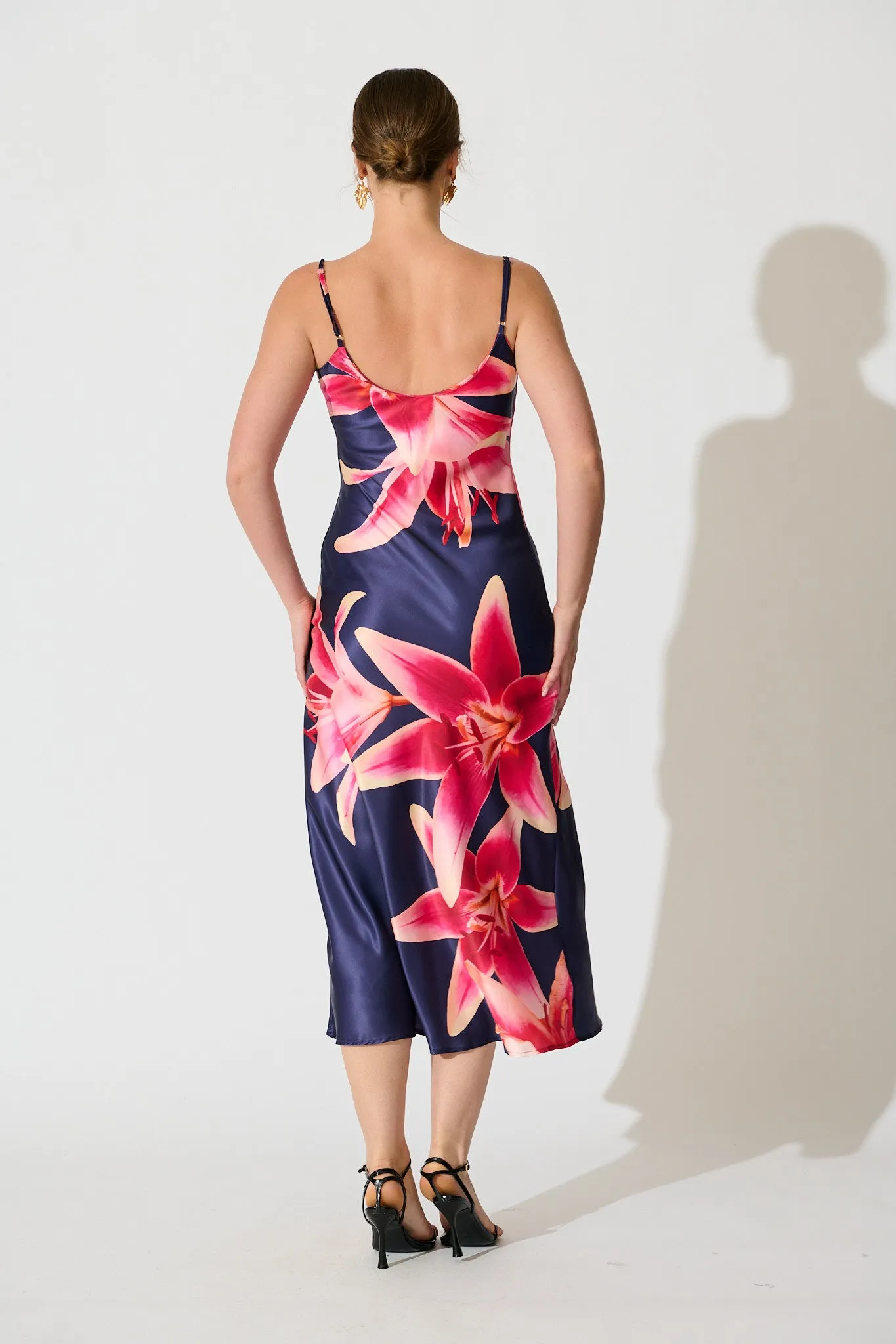 Moonlit Flora Maxi Dress in Navy Floral Satin sold by St Frock product image thumbnail 4