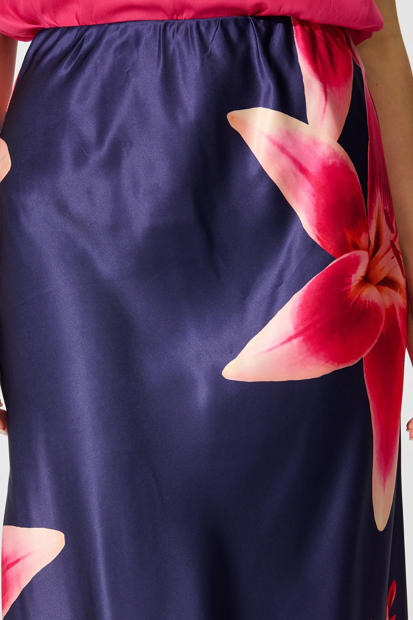 Nightshade Bouquet Maxi Skirt in Navy Floral Satin sold by St Frock product image thumbnail 5