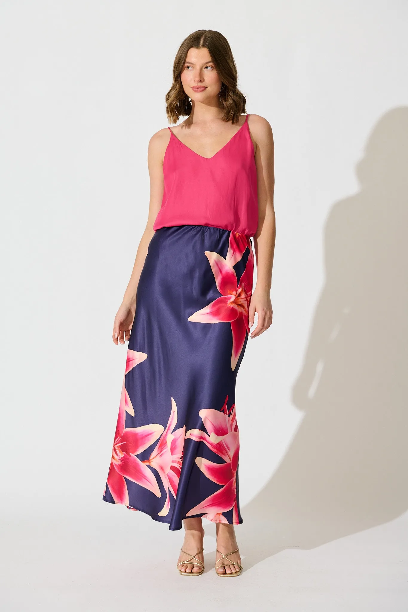 Nightshade Bouquet Maxi Skirt in Navy Floral Satin sold by St Frock product image thumbnail 4