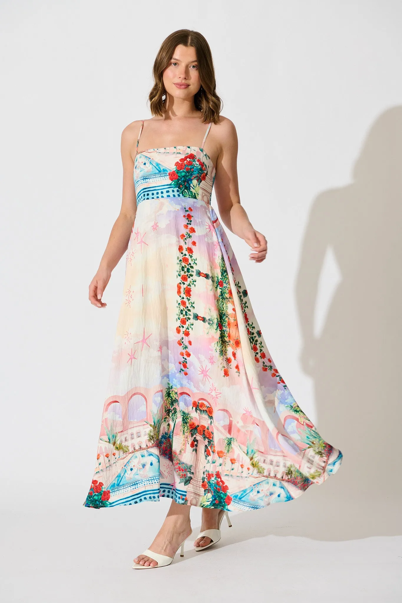 Willa Maxi Sundress in Red Rose Conversational Print sold by St Frock