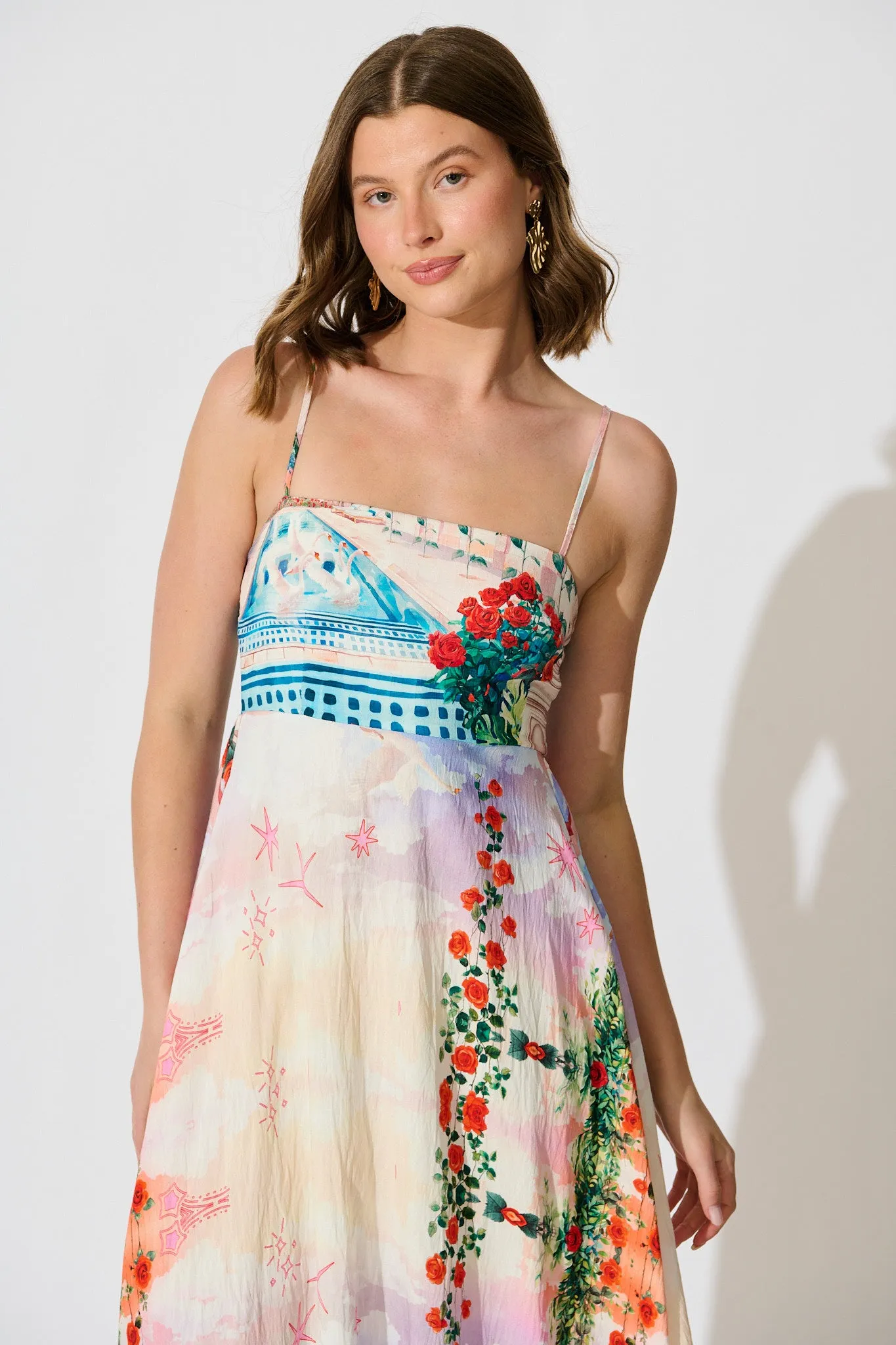 Willa Maxi Sundress in Red Rose Conversational Print sold by St Frock product image thumbnail 2