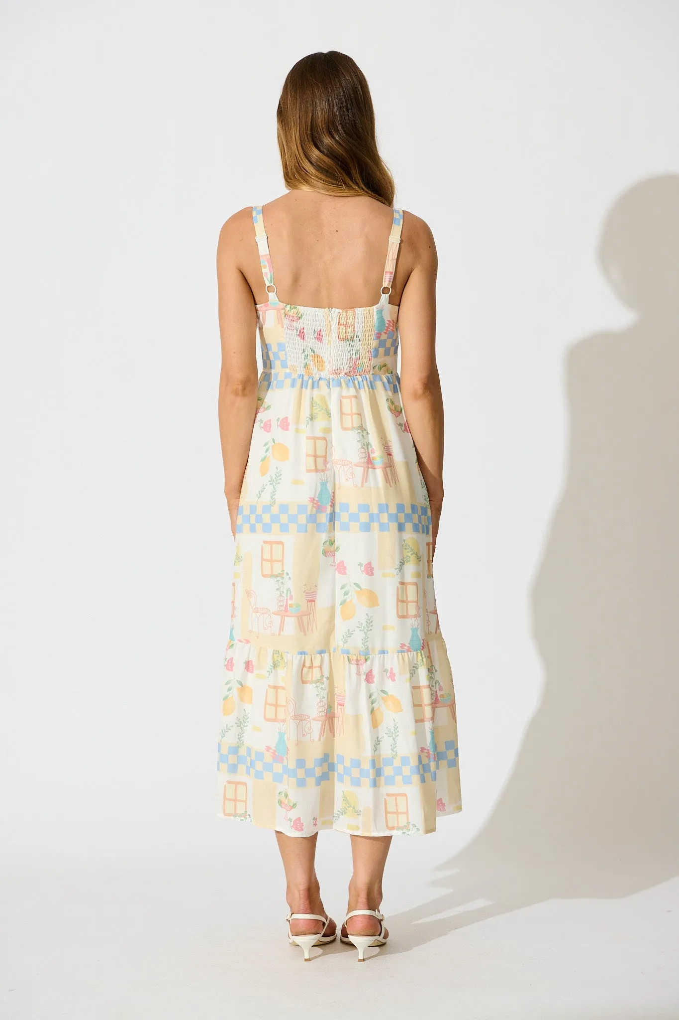 Calli Midi Sundress in Yellow Multi Lemon Linen Blend sold by St Frock product image thumbnail 4