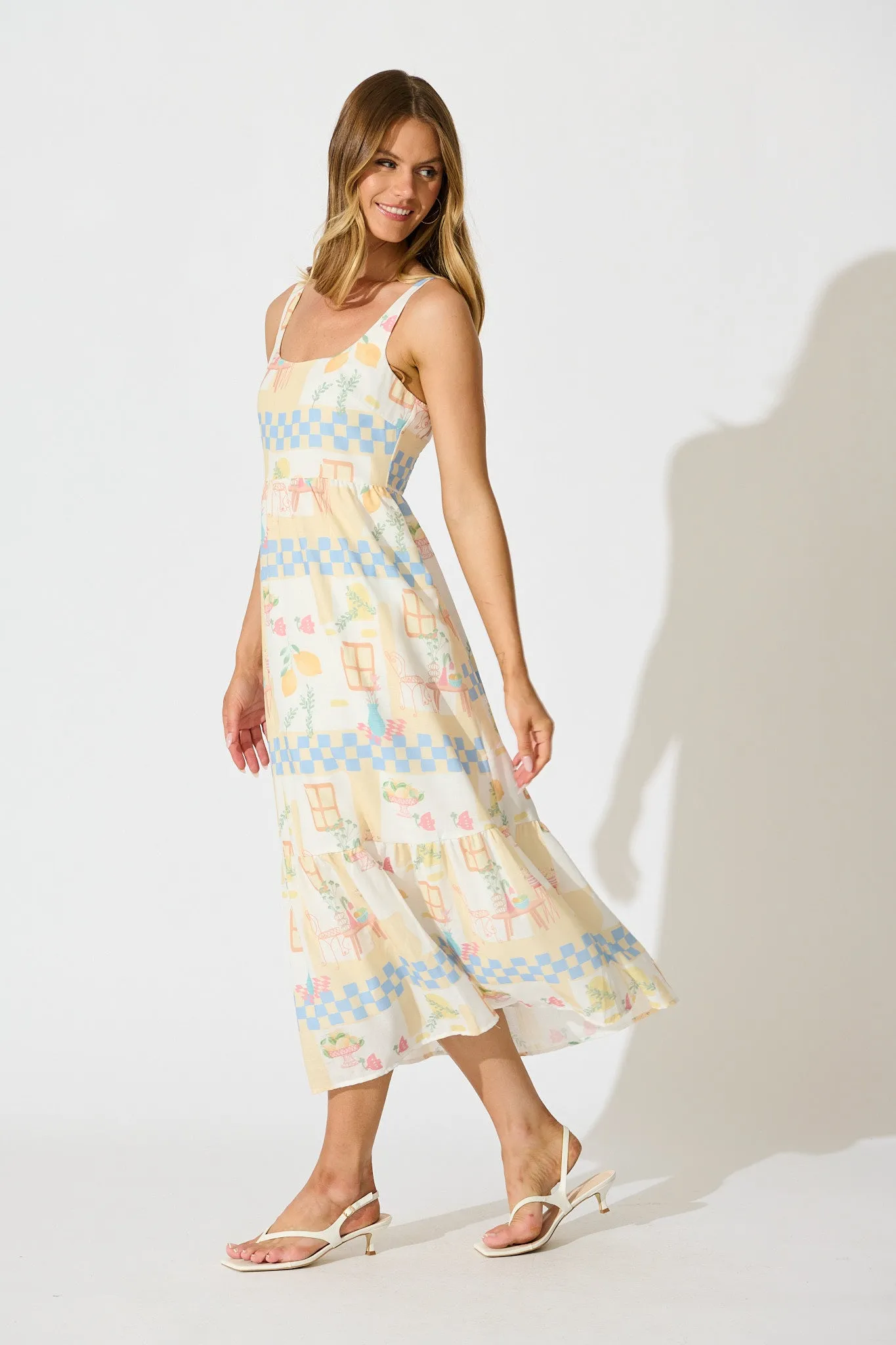Calli Midi Sundress in Yellow Multi Lemon Linen Blend sold by St Frock product image thumbnail 3