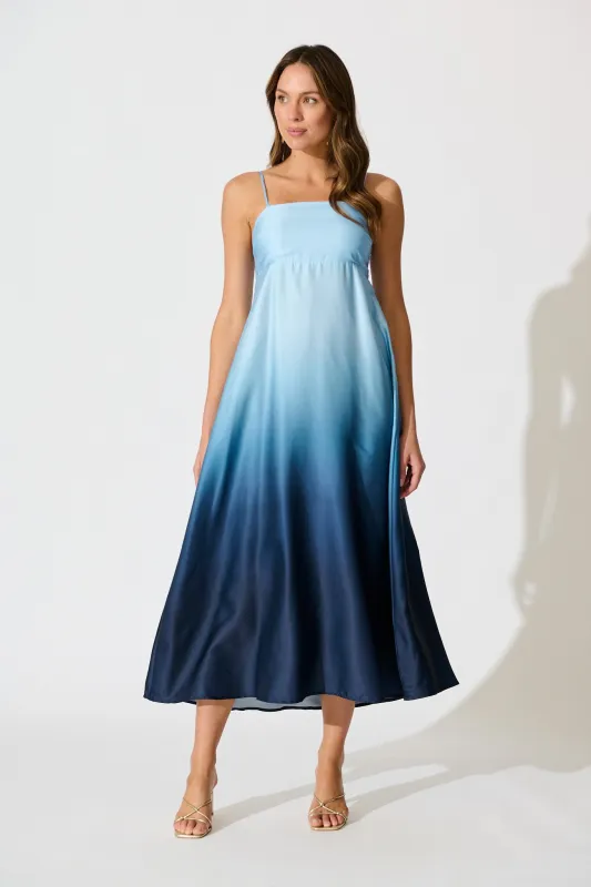 Ombre Muse Maxi Sundress in Blue Satin sold by St Frock