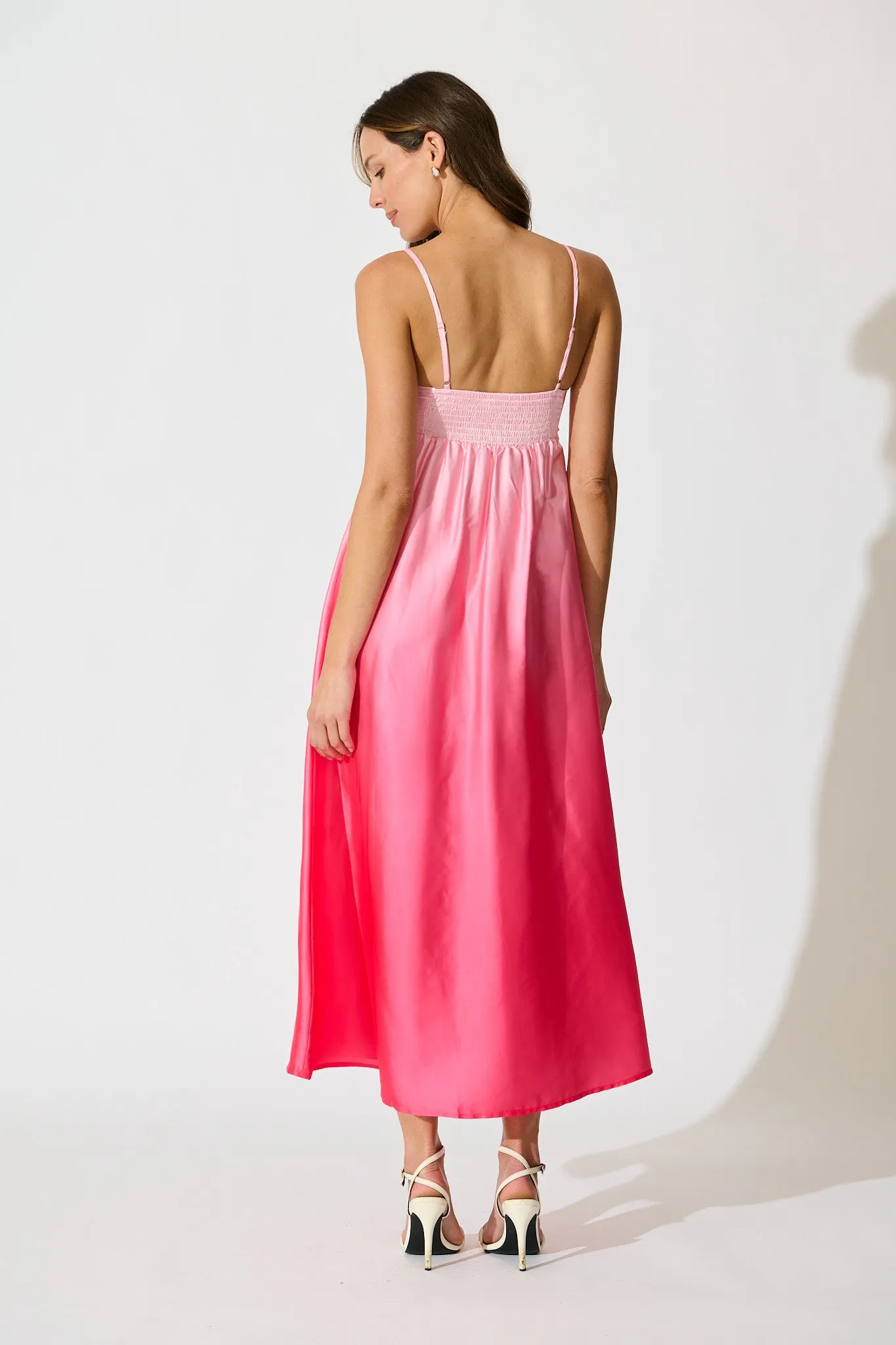 Ombre Muse Maxi Sundress in Pink Satin sold by St Frock product image thumbnail 4