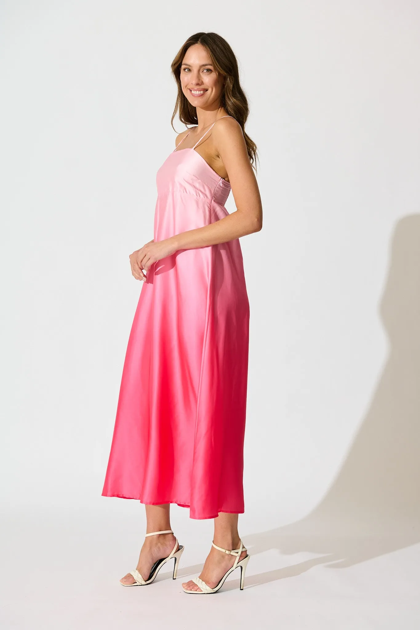 Ombre Muse Maxi Sundress in Pink Satin sold by St Frock product image thumbnail 3