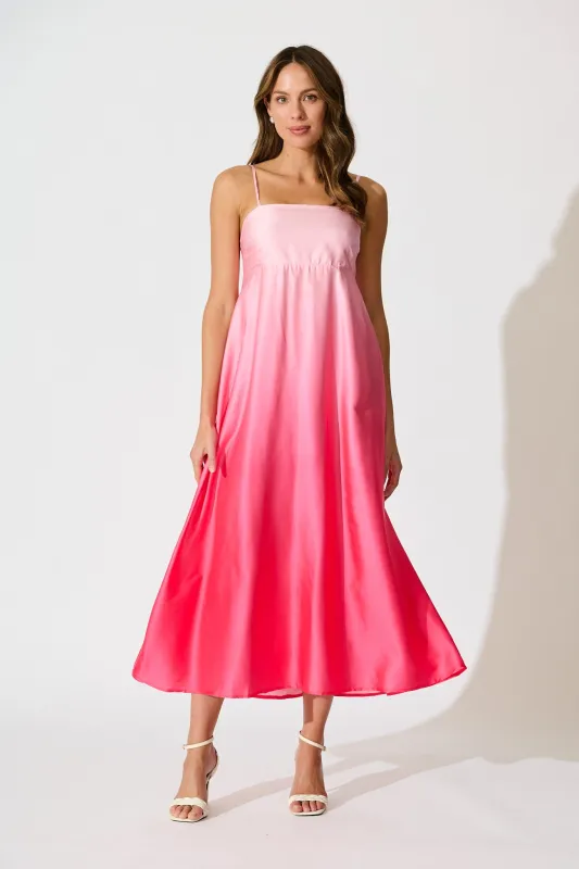 Ombre Muse Maxi Sundress in Pink Satin sold by St Frock
