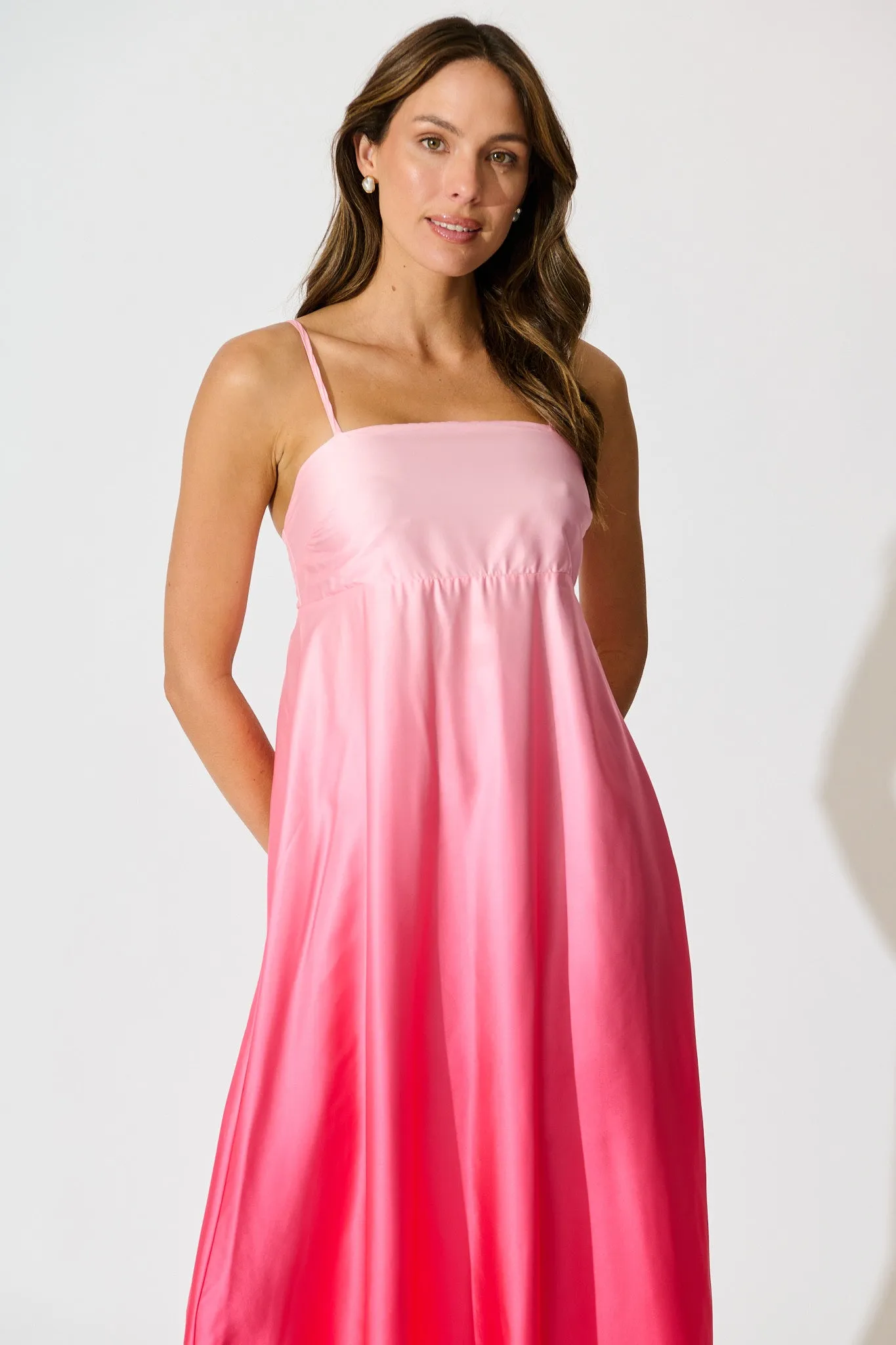 Ombre Muse Maxi Sundress in Pink Satin sold by St Frock product image thumbnail 2