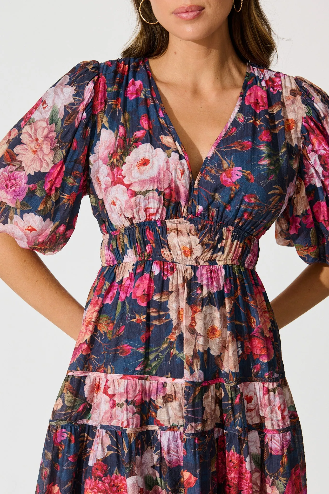 Amalie Midi Dress in Navy with Blush Floral sold by St Frock product image thumbnail 5