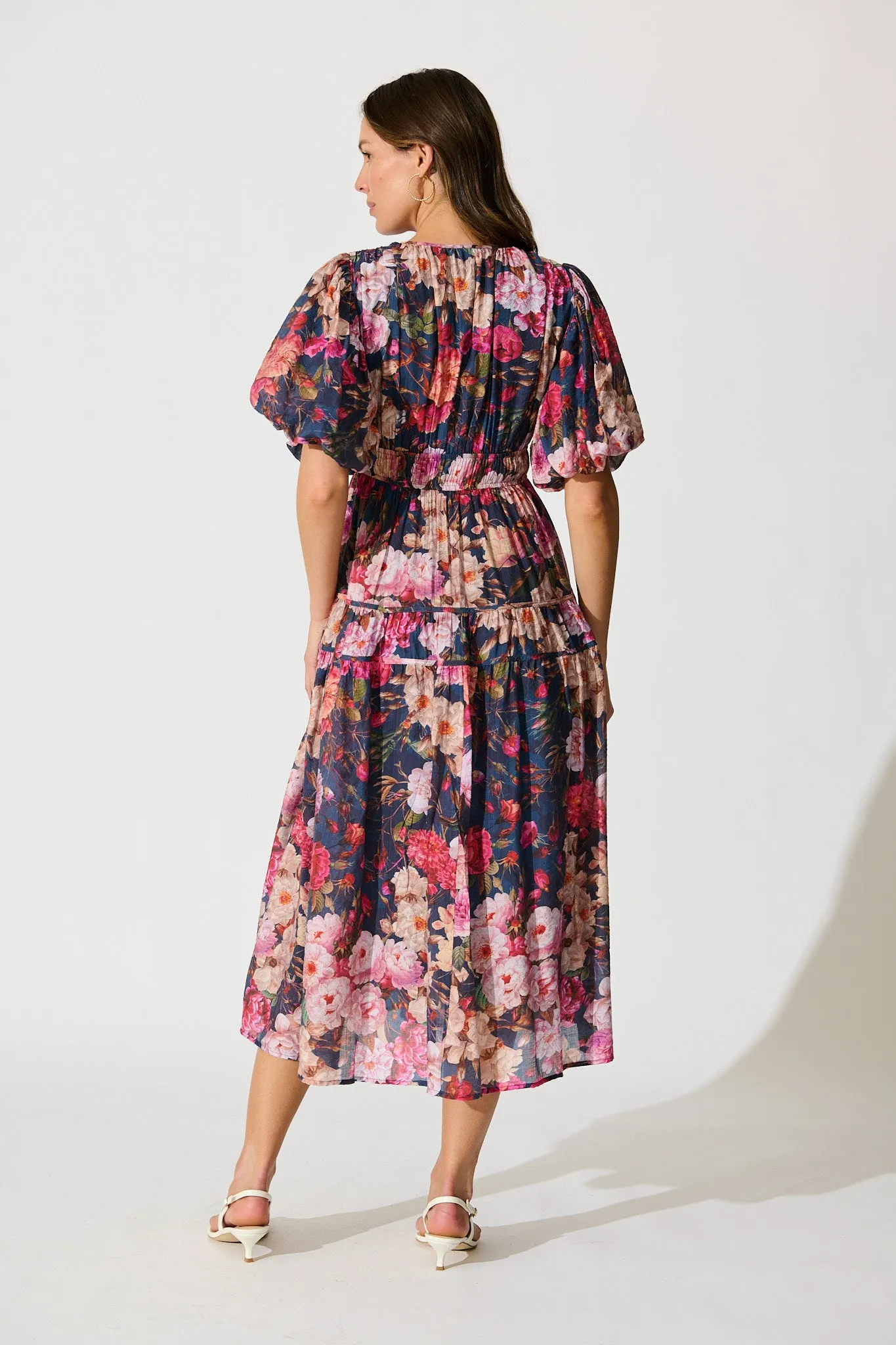 Amalie Midi Dress in Navy with Blush Floral sold by St Frock product image thumbnail 4