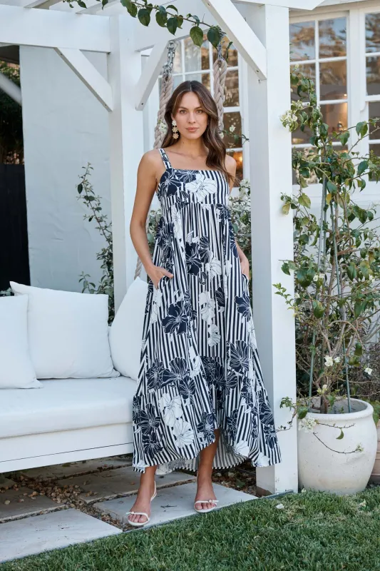 Oceanline Maxi Sundress in Navy Stripe Floral sold by St Frock