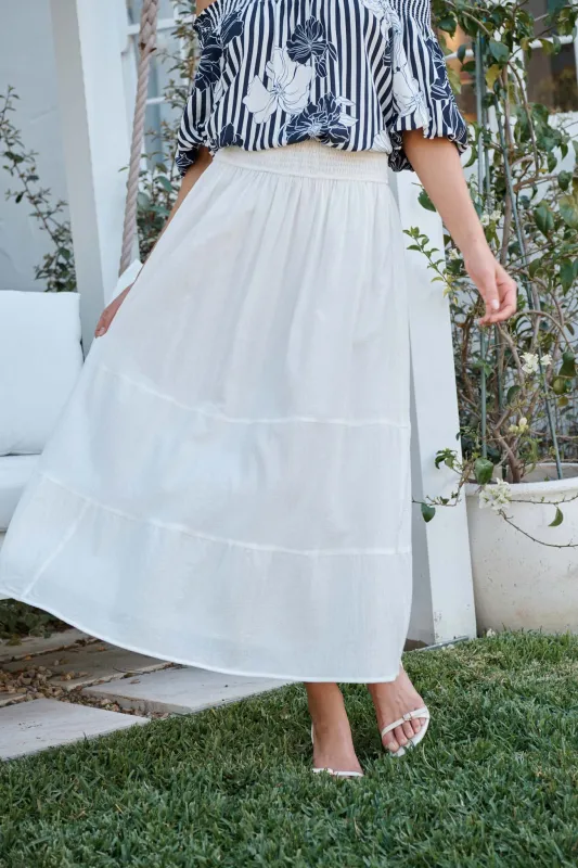 Aina Maxi Skirt in White Cotton sold by St Frock