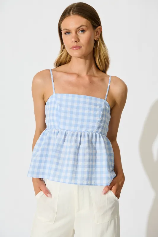Sola Top in Blue Gingham Cotton Blend sold by St Frock