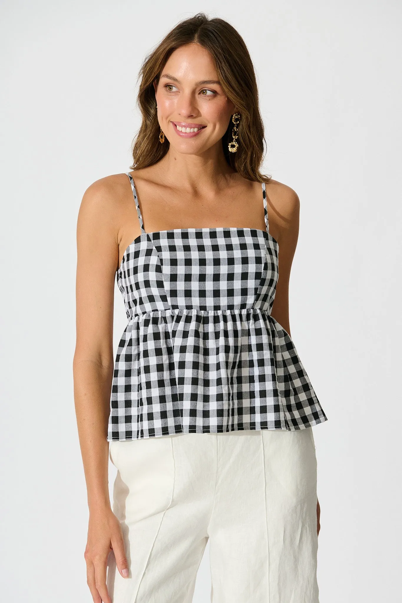 Sola Top in Black Gingham Cotton Blend sold by St Frock