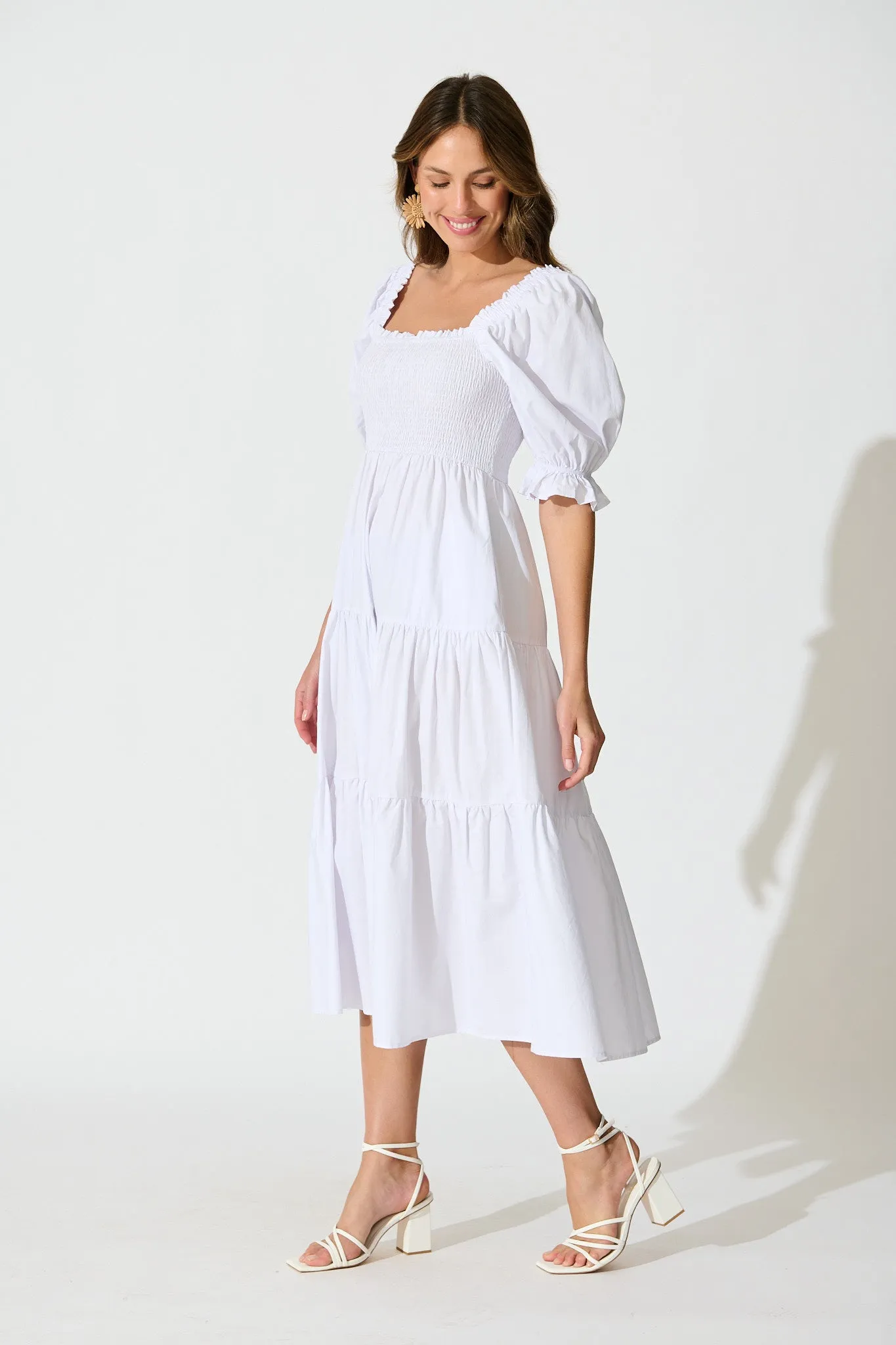 Rahima Midi Dress in White Cotton sold by St Frock product image thumbnail 4
