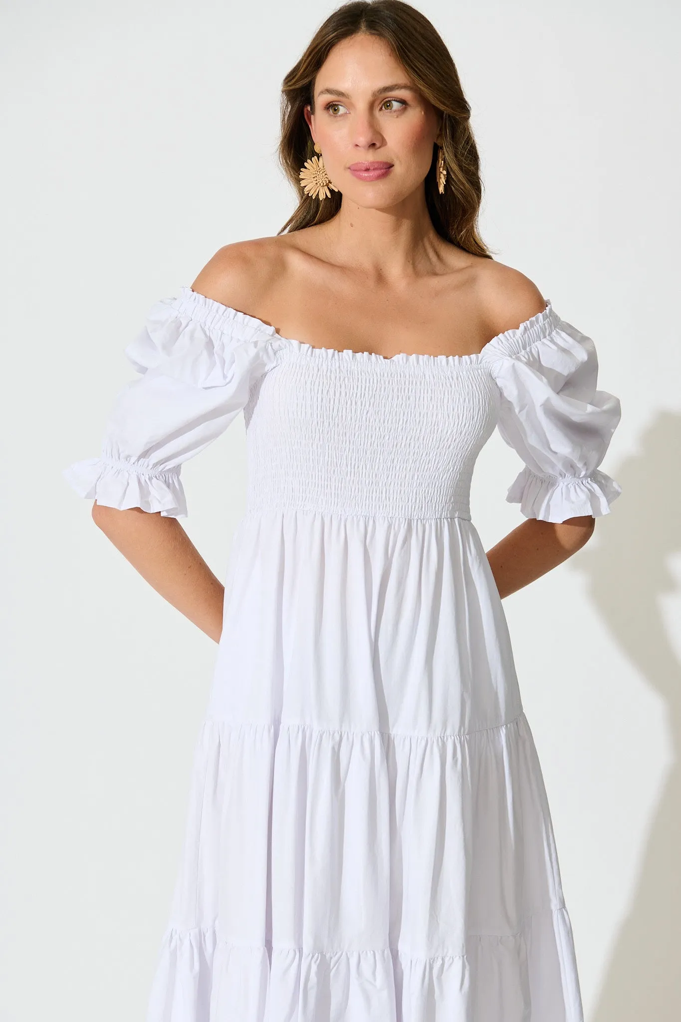 Rahima Midi Dress in White Cotton sold by St Frock product image thumbnail 2