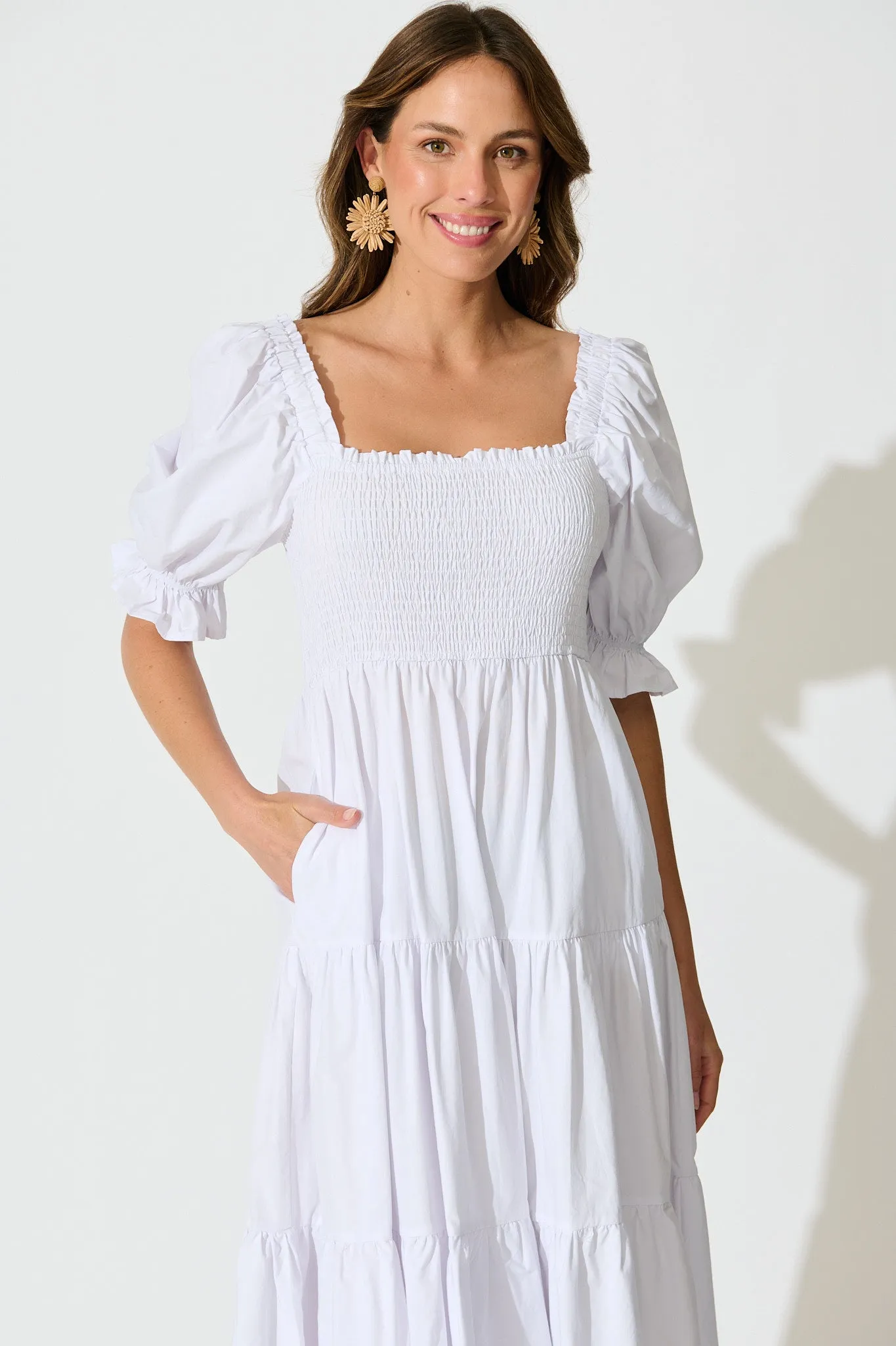 Rahima Midi Dress in White Cotton sold by St Frock product image thumbnail 3