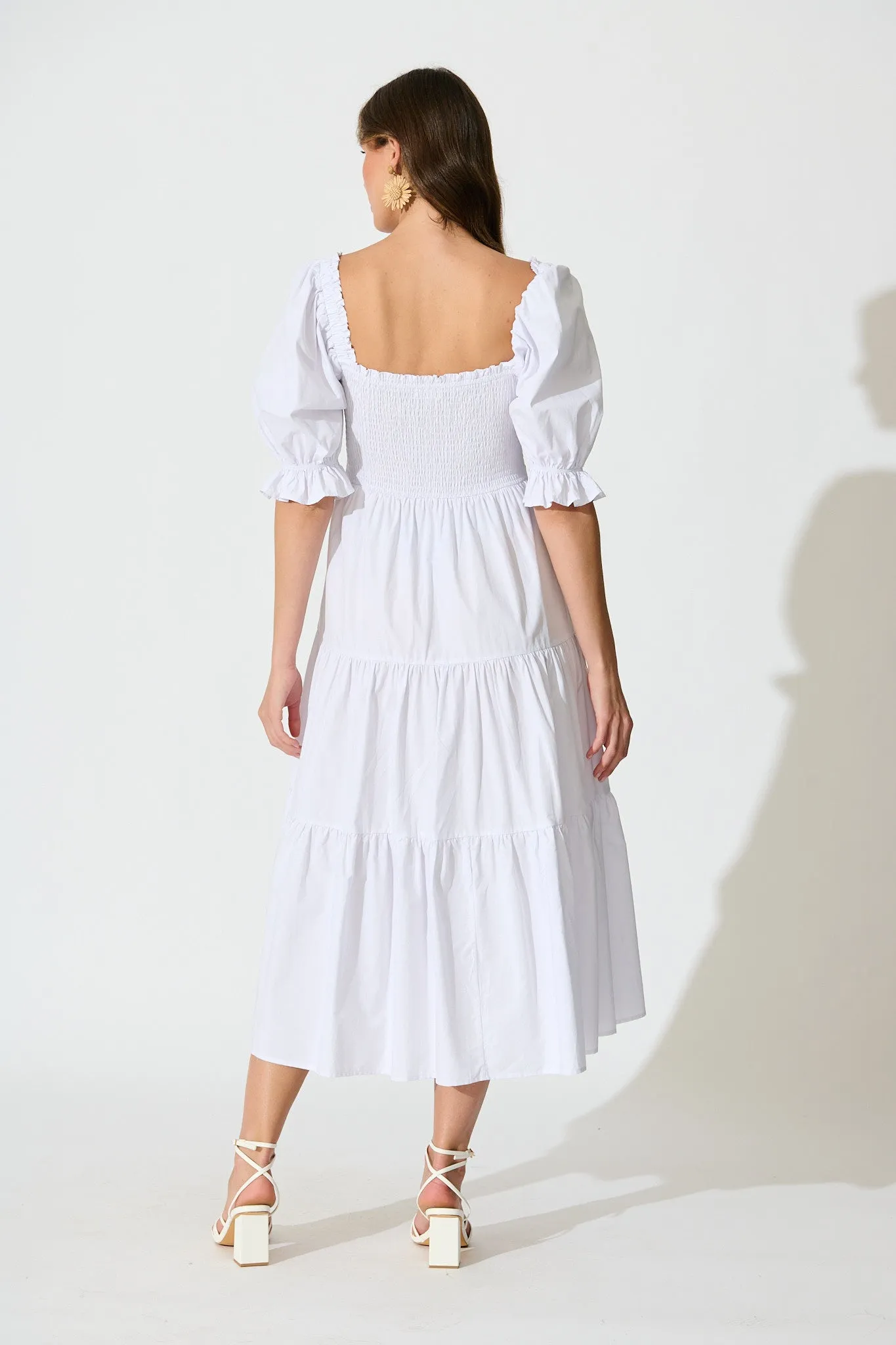 Rahima Midi Dress in White Cotton sold by St Frock product image thumbnail 5