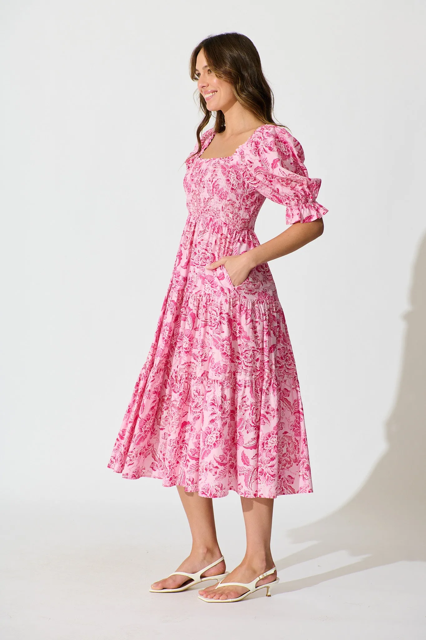 Rahima Midi Dress in Pink Floral Cotton sold by St Frock product image thumbnail 4