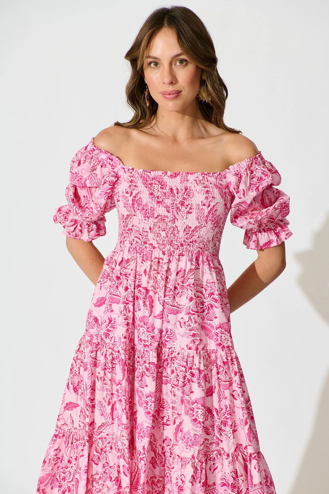 Rahima Midi Dress in Pink Floral Cotton sold by St Frock product image thumbnail 3