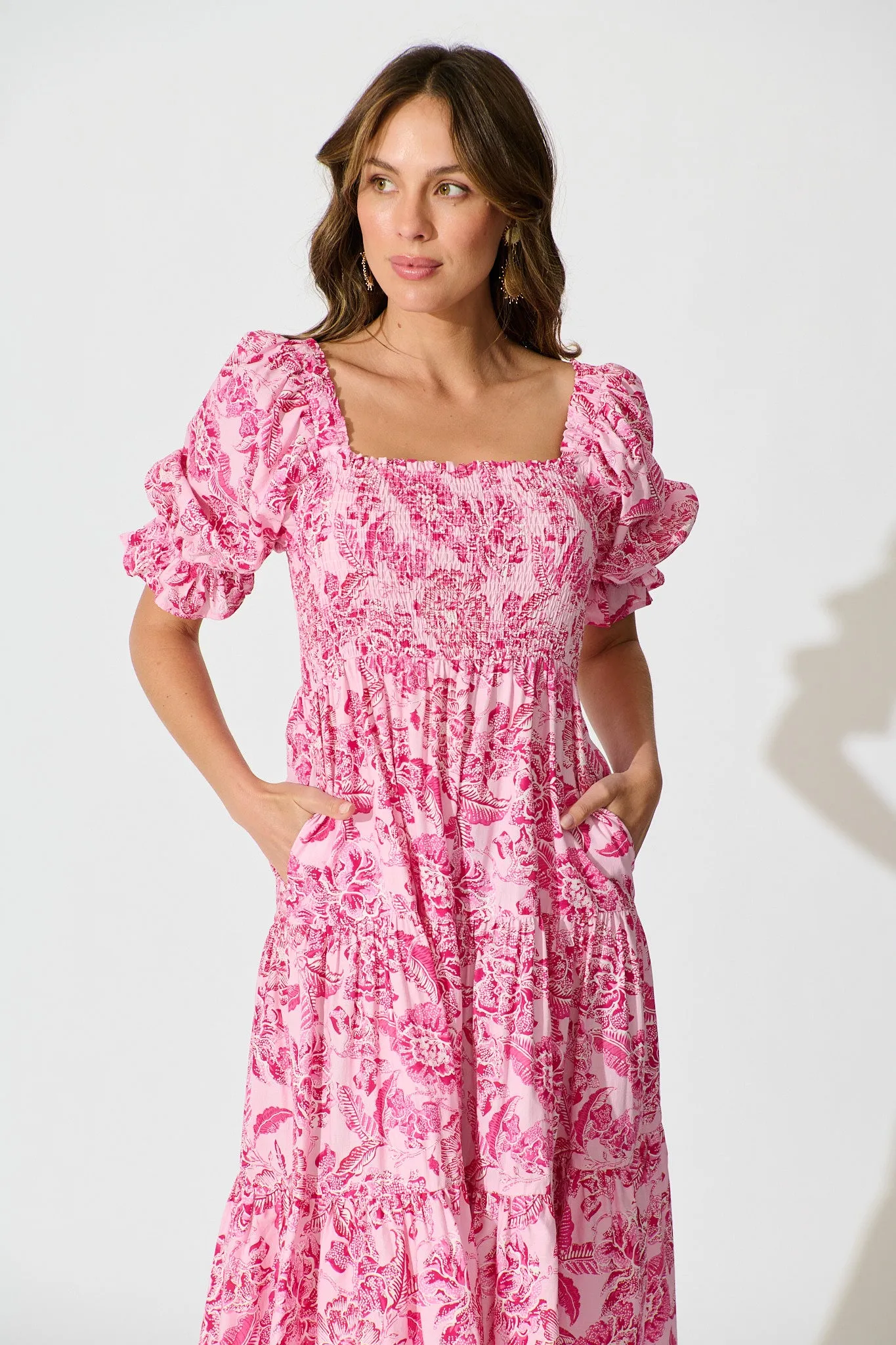 Rahima Midi Dress in Pink Floral Cotton sold by St Frock product image thumbnail 2