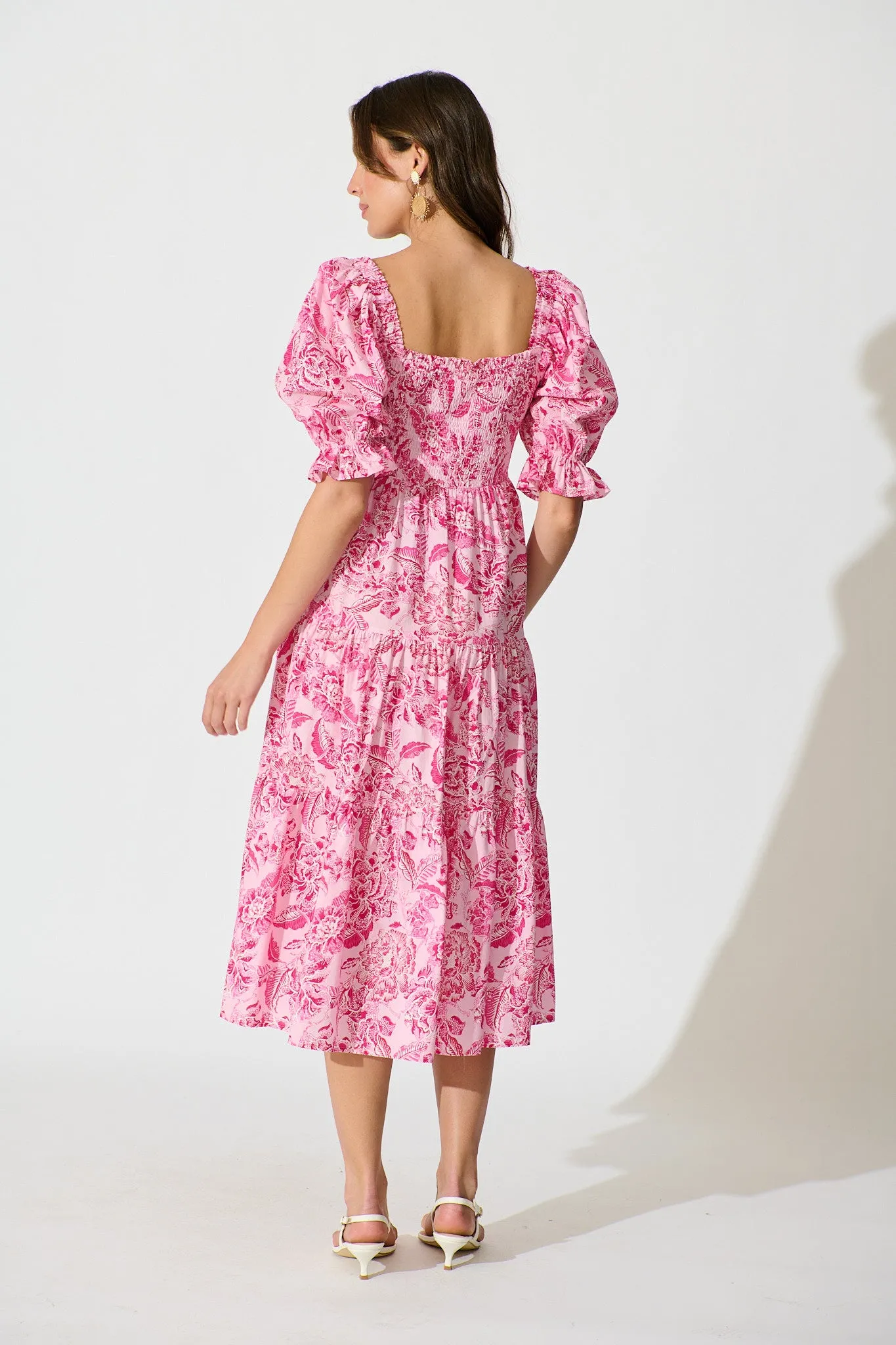 Rahima Midi Dress in Pink Floral Cotton sold by St Frock product image thumbnail 5
