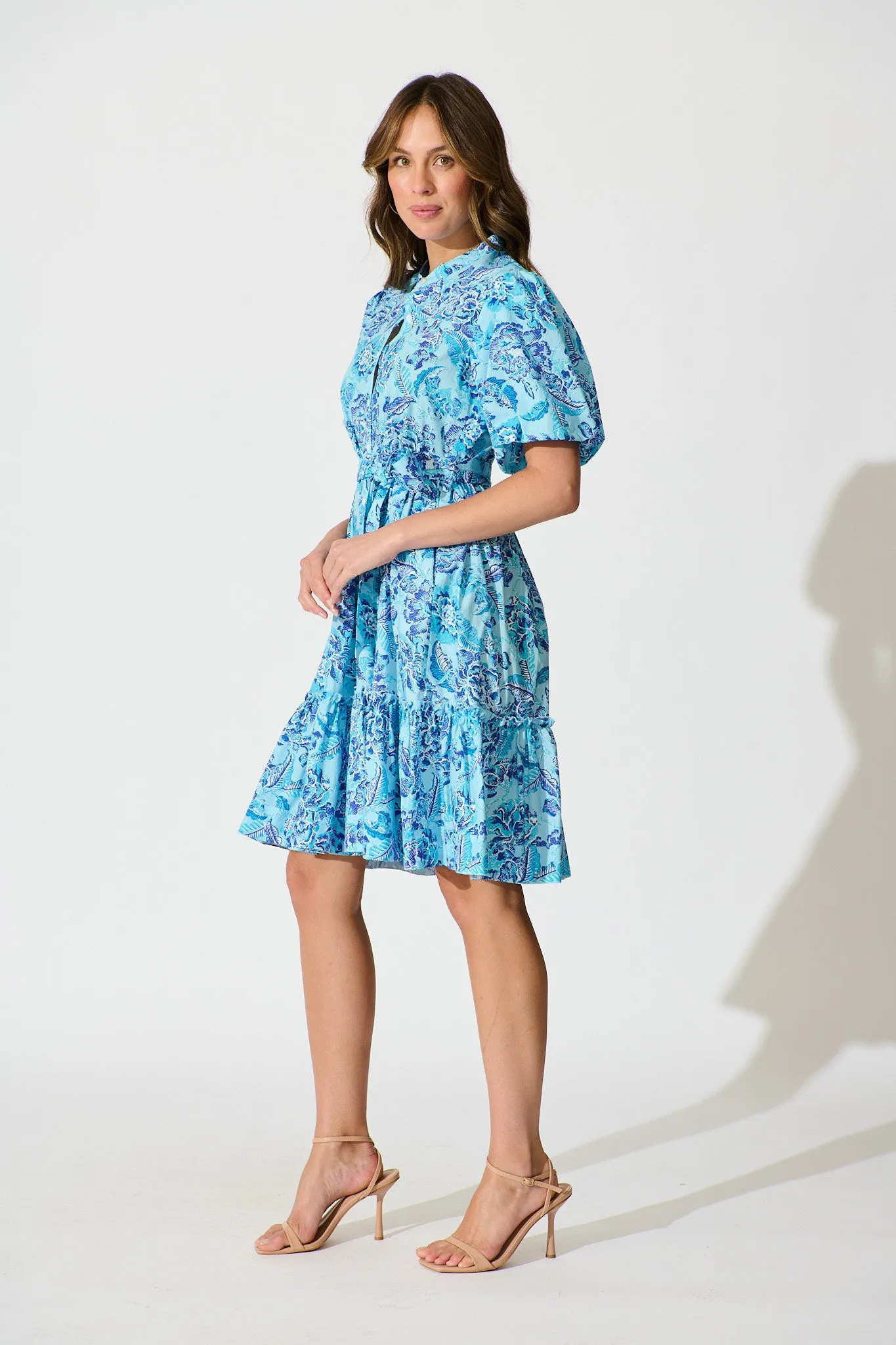 Seraya Dress in Blue Floral Cotton sold by St Frock product image thumbnail 3