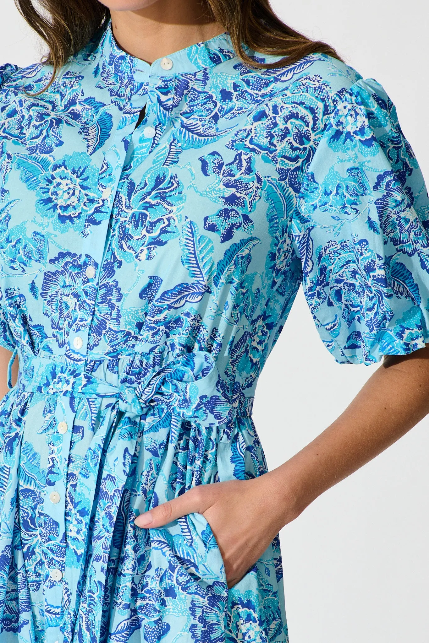 Seraya Dress in Blue Floral Cotton sold by St Frock product image thumbnail 5