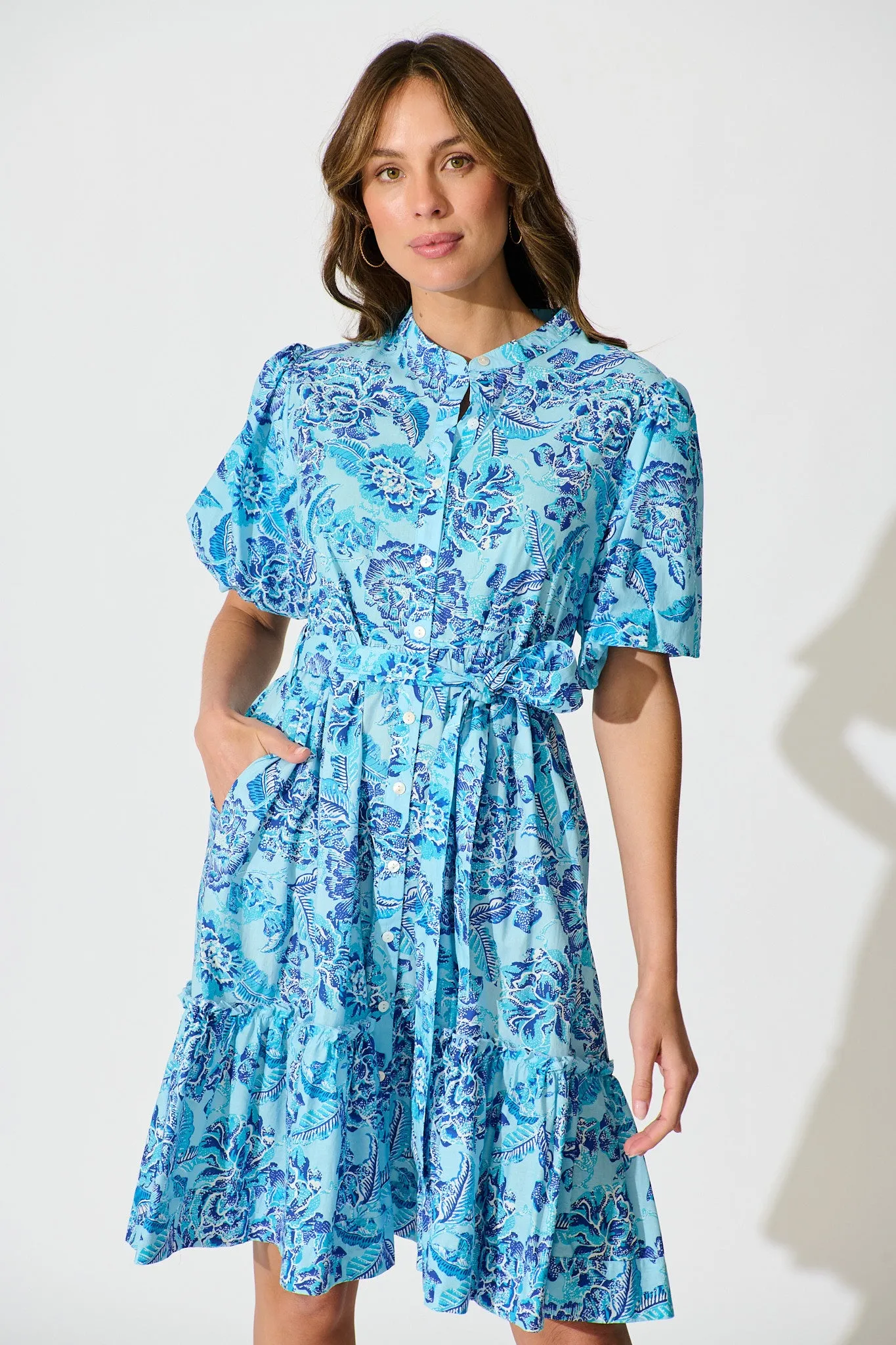 Seraya Dress in Blue Floral Cotton sold by St Frock product image thumbnail 2