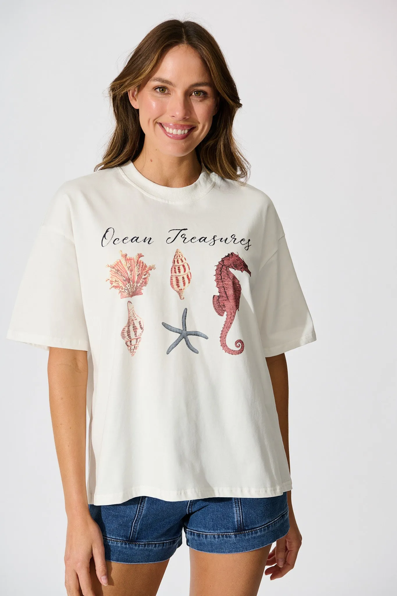 Sea Lover T Shirt in White with Multi Seashell Cotton sold by St Frock product image thumbnail 2