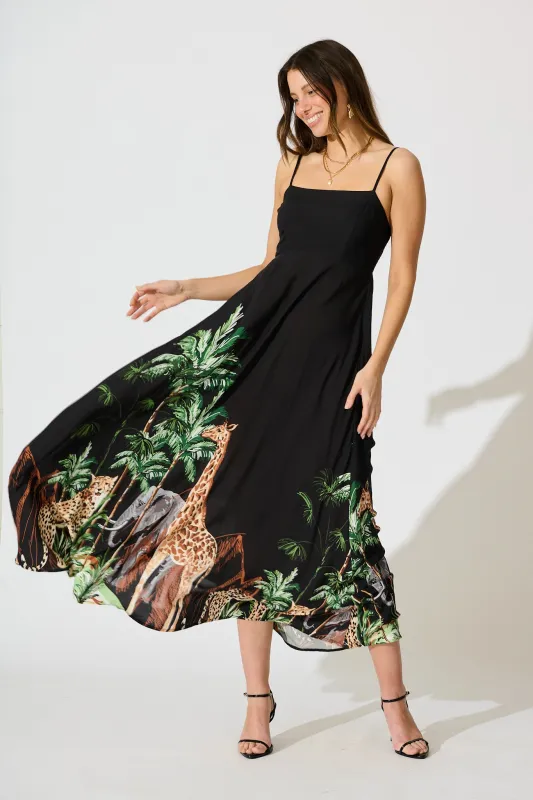 Yetta Maxi Sundress in Black Print sold by St Frock