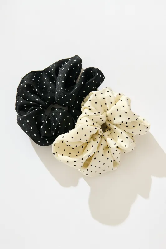 Dotty 2 Pack Scrunchie In Black and White Polka Dot sold by St Frock