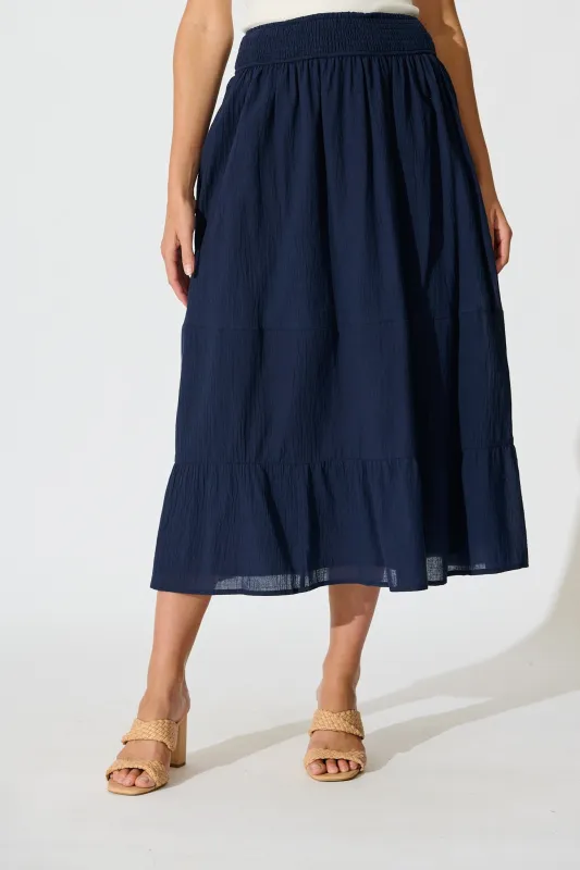 Aina Maxi Skirt in Navy Cotton sold by St Frock