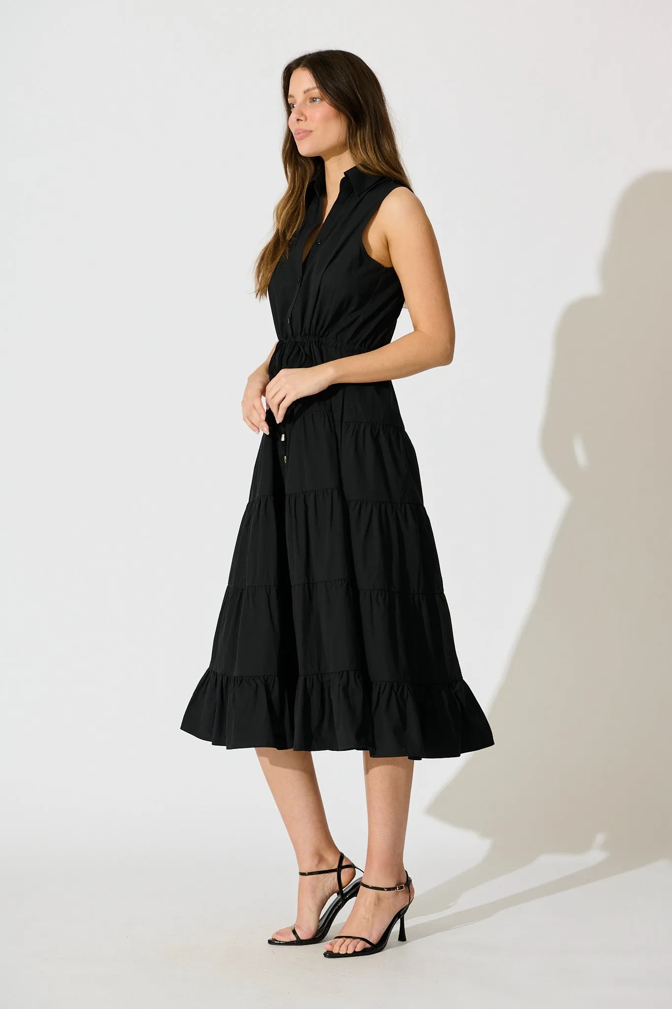 Vrinda Midi Dress in Black Cotton sold by St Frock product image thumbnail 3