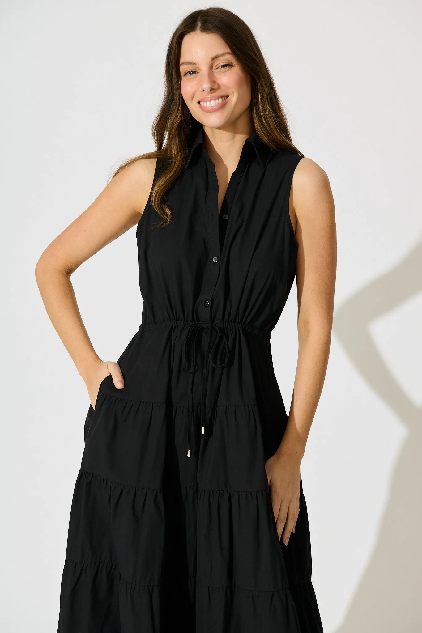 Vrinda Midi Dress in Black Cotton sold by St Frock product image thumbnail 2