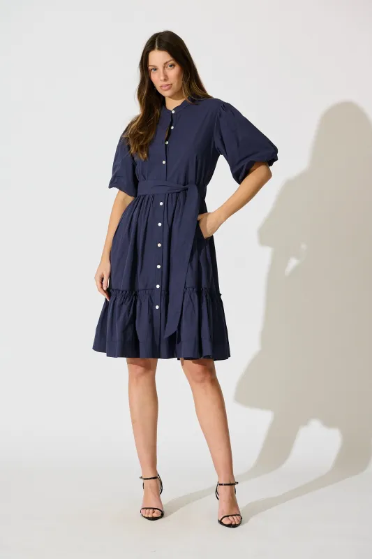 Miya Midi Dress in Navy Cotton sold by St Frock