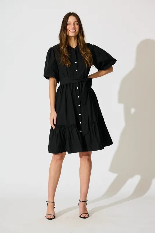 Miya Midi Dress in Black Cotton sold by St Frock