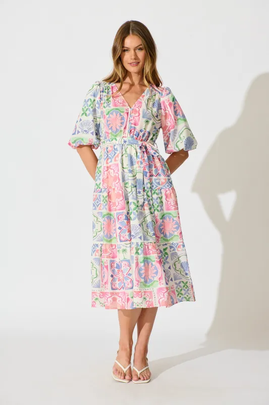 Onda Dress in Multi Floral Conversational Print sold by St Frock