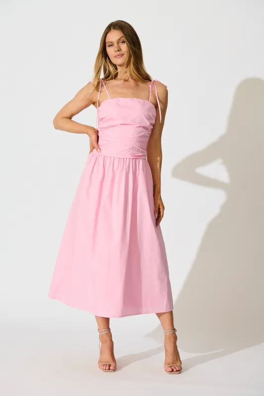 Avenly Midi Dress in Pink Cotton sold by St Frock