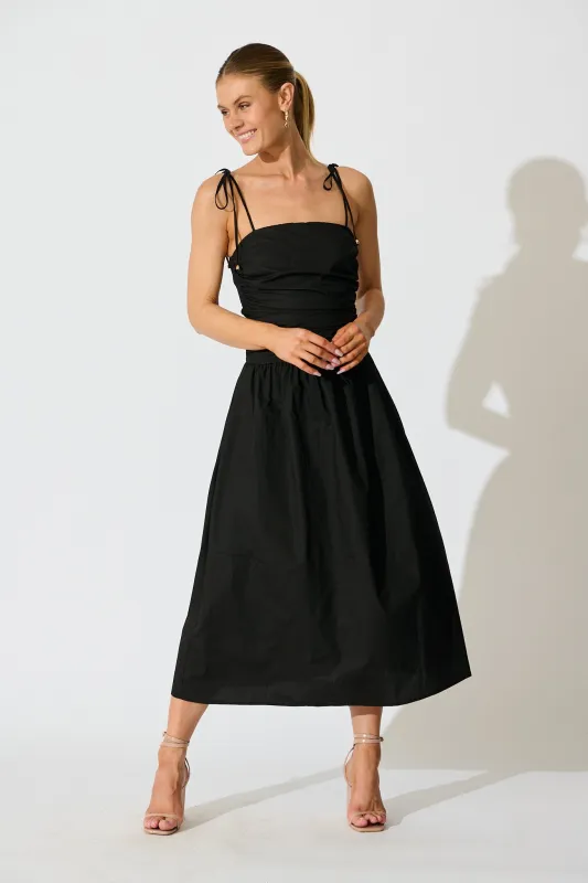 Avenly Midi Dress in Black Cotton sold by St Frock